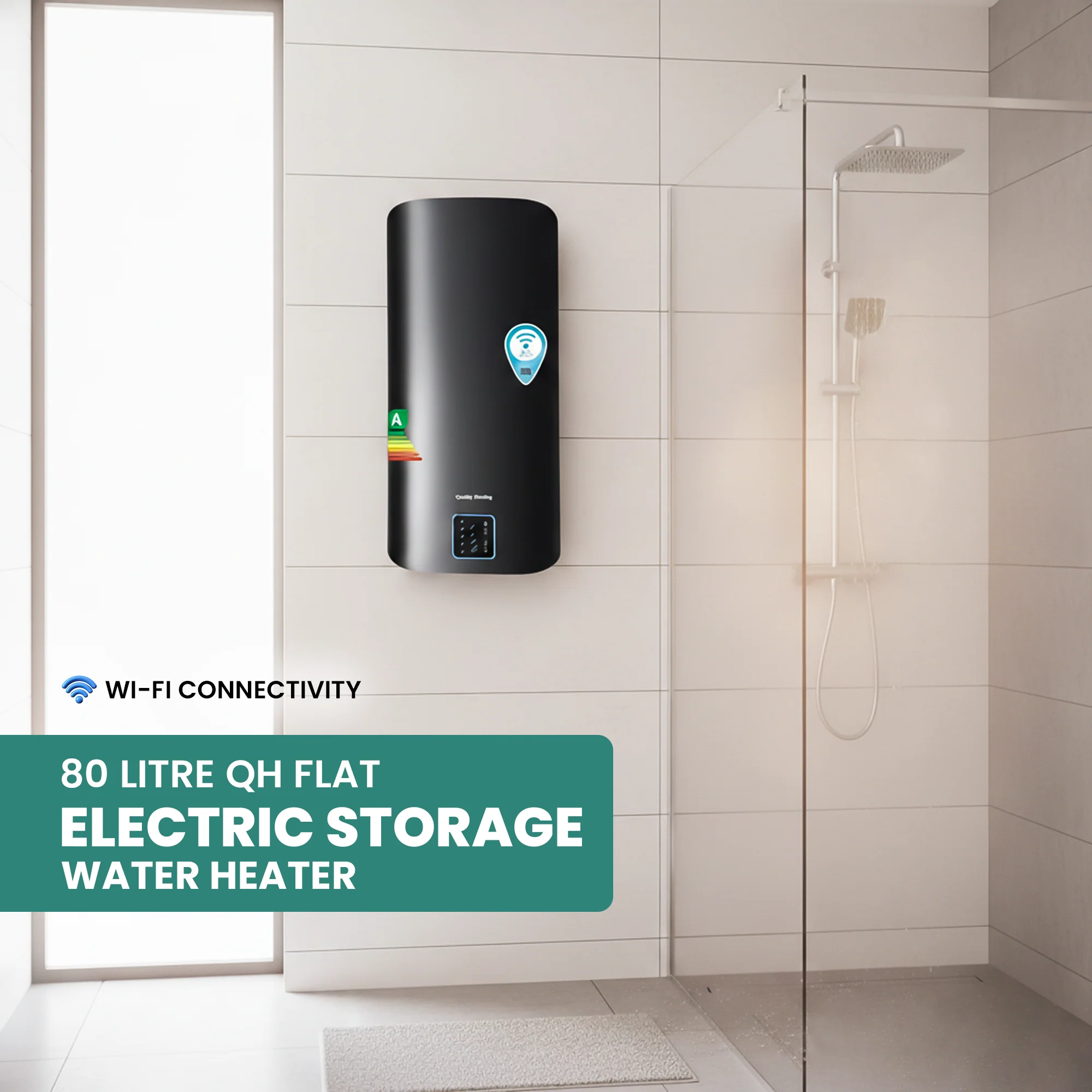 80 Litre QH Flat A-rated Electric Storage Water Heater WiFi Stainless steel tank - Image 2