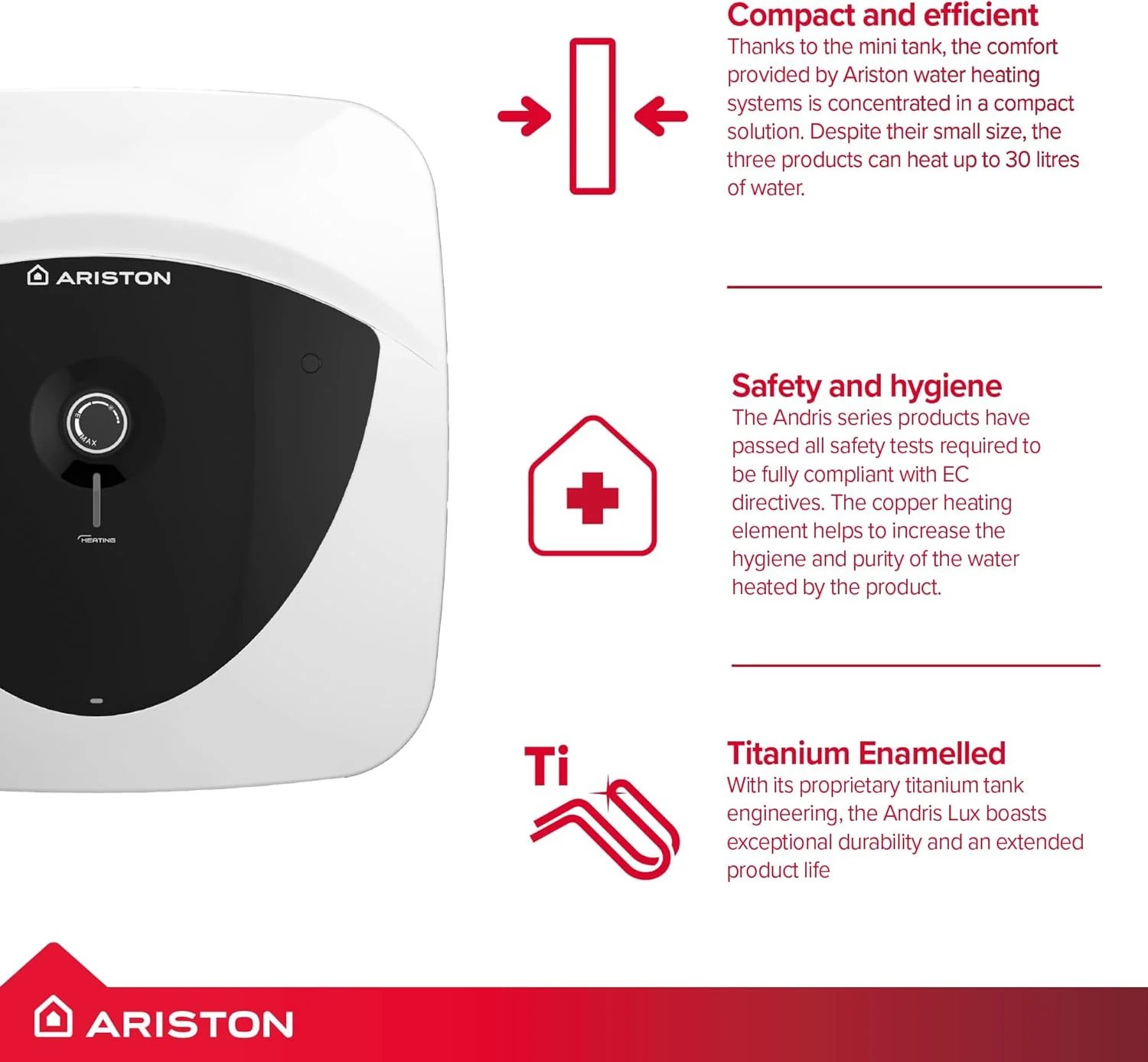 Ariston Andris Lux 30L Oversink 3kW Electric Water Heater with Install Kits A, B, C - Image 6