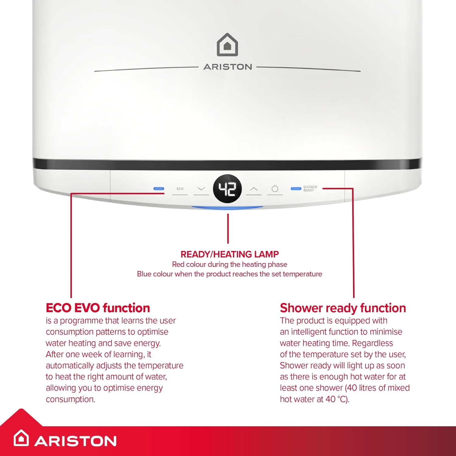 Ariston Velis Pro 45L Wall-Hung Unvented Electric Water Heater — 1.5kW Twin Tank ErP B - Image 5
