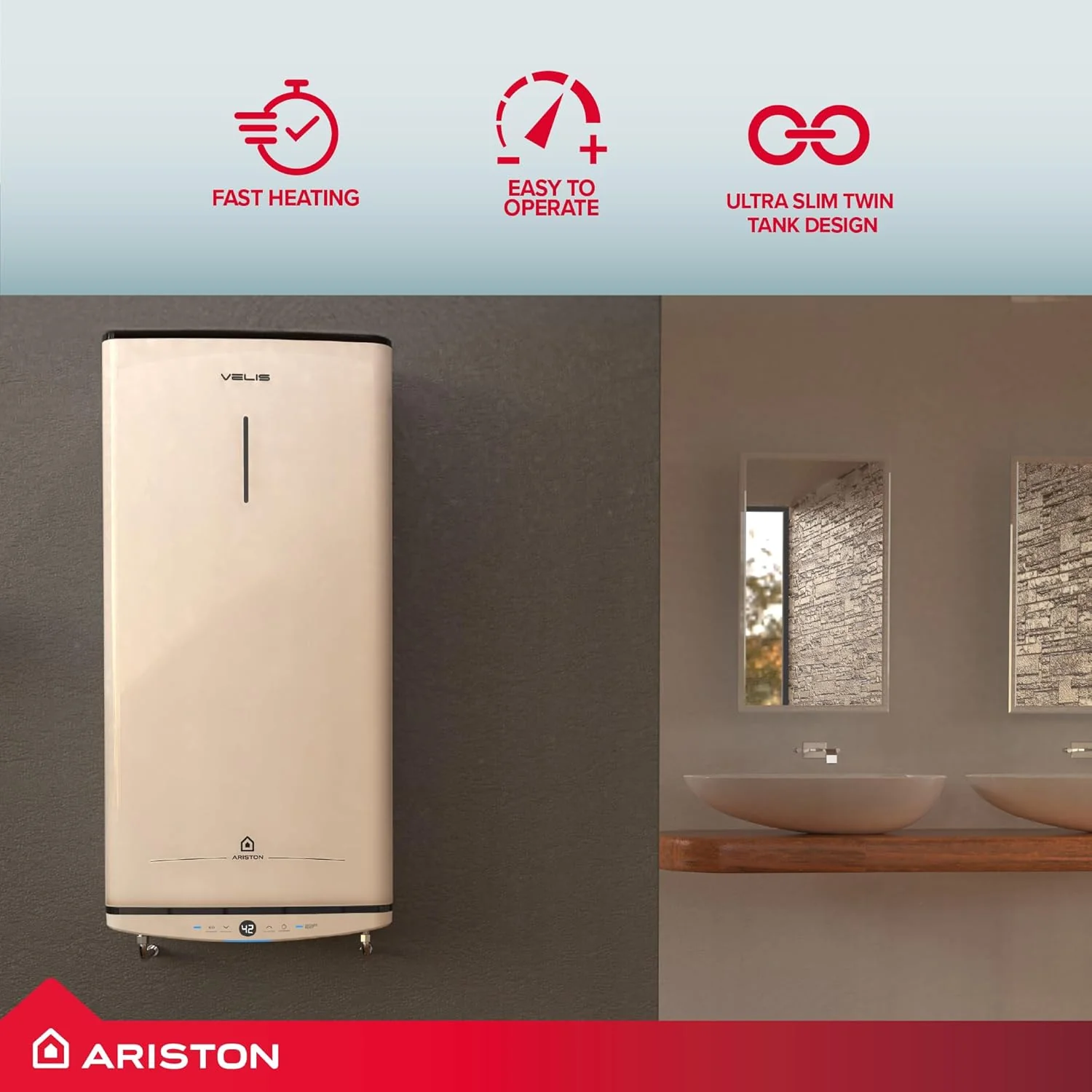 Ariston Velis Pro 45L Wall-Hung Unvented Electric Water Heater — 1.5kW Twin Tank ErP B - Image 6