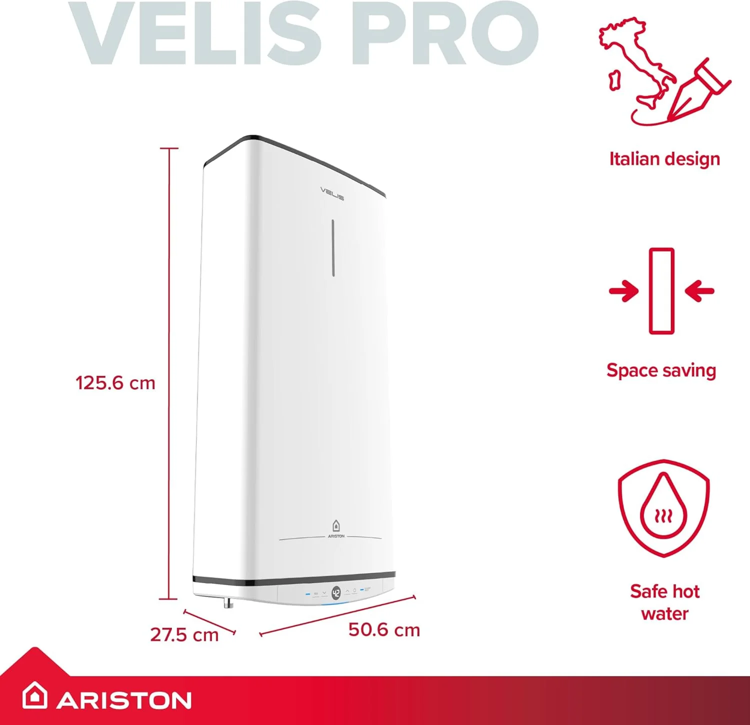 Ariston Velis Pro 80L Wall-Hung Unvented Electric Water Heater — 1.5kW Twin Tank - Image 6