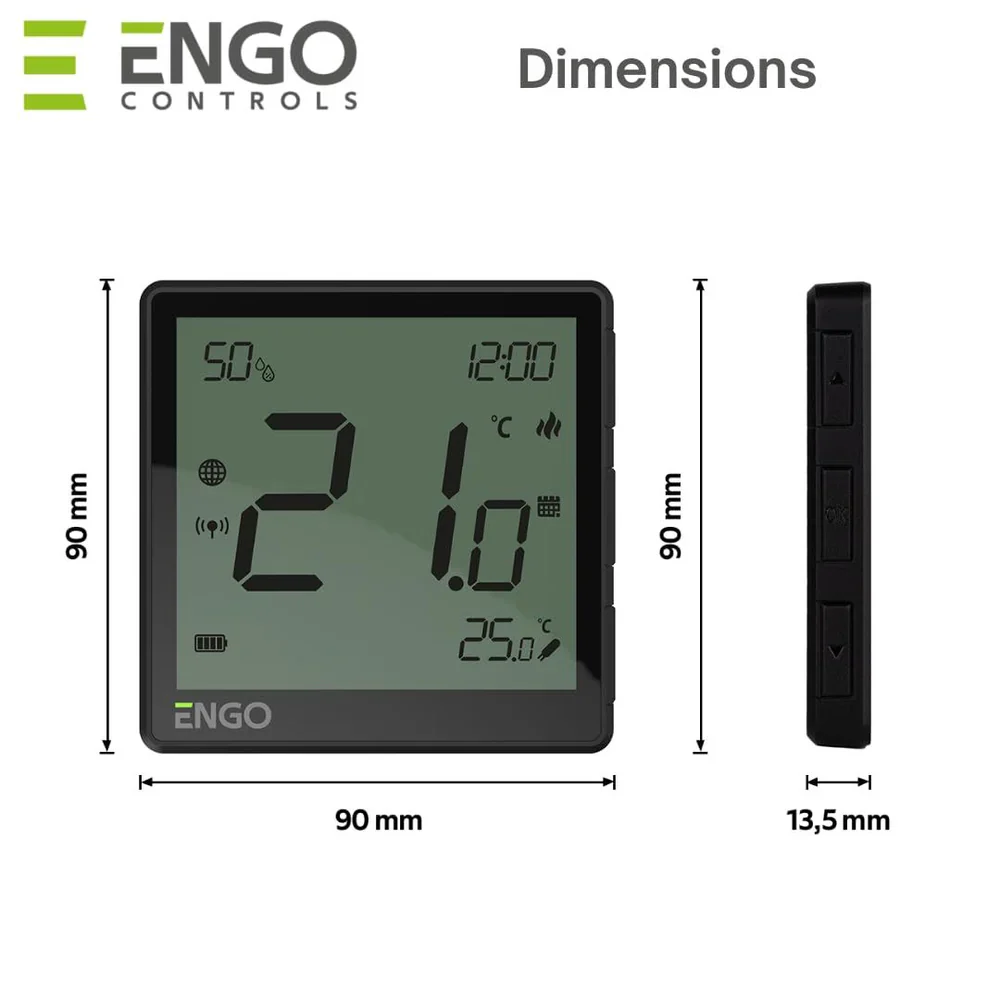 ENGO EONE-BATB ZigBee Smart Thermostat – Wireless, Li-Ion Battery, Humidity Sensor, Black | UFH & Boiler Control - Image 2