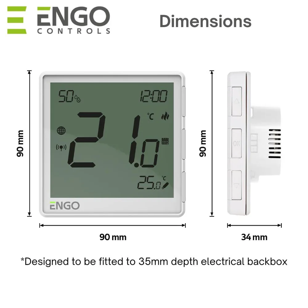 ENGO EONE-230W ZigBee Smart Thermostat – Flush-Mounted, 230V, Humidity Sensor, White | UFH & Boiler Control - Image 3