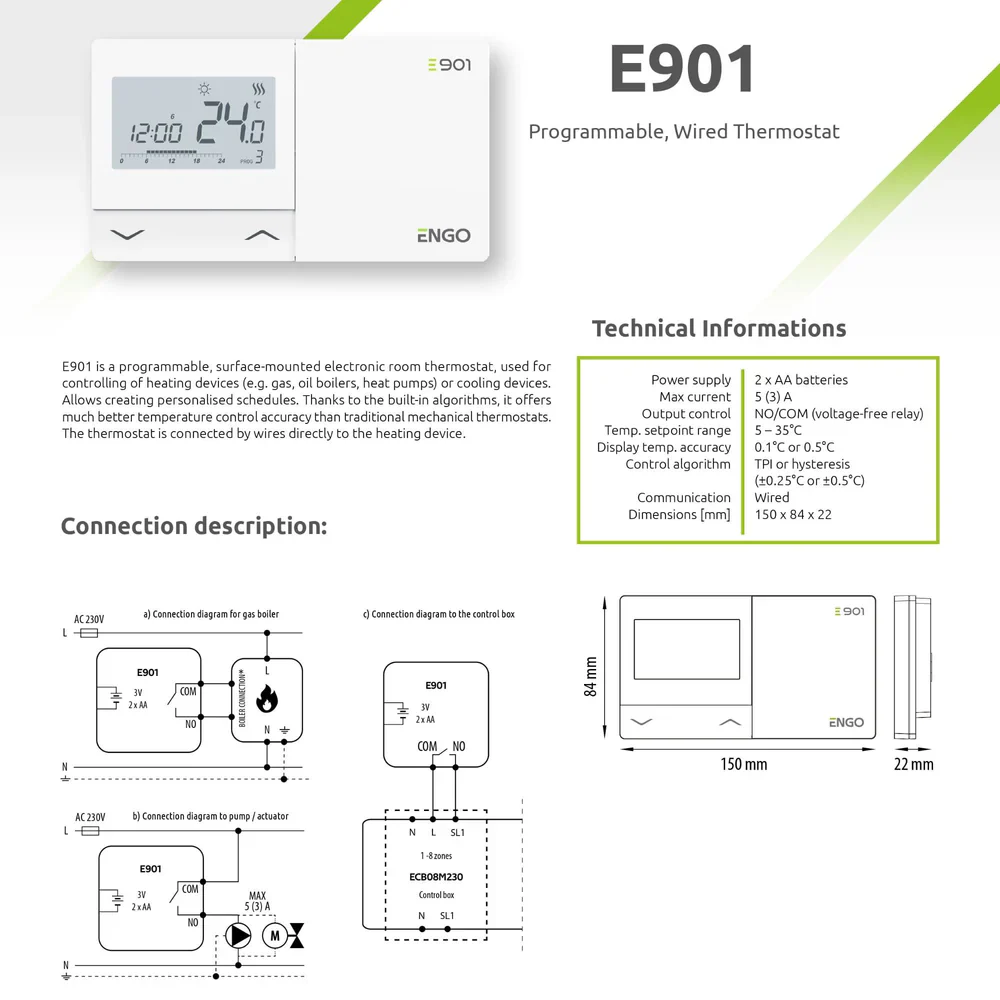 ENGO E901-UK Programmable Wired Thermostat – 7-Day, Boiler Plus Compliant | Gas, Oil & Heat Pump - Image 4