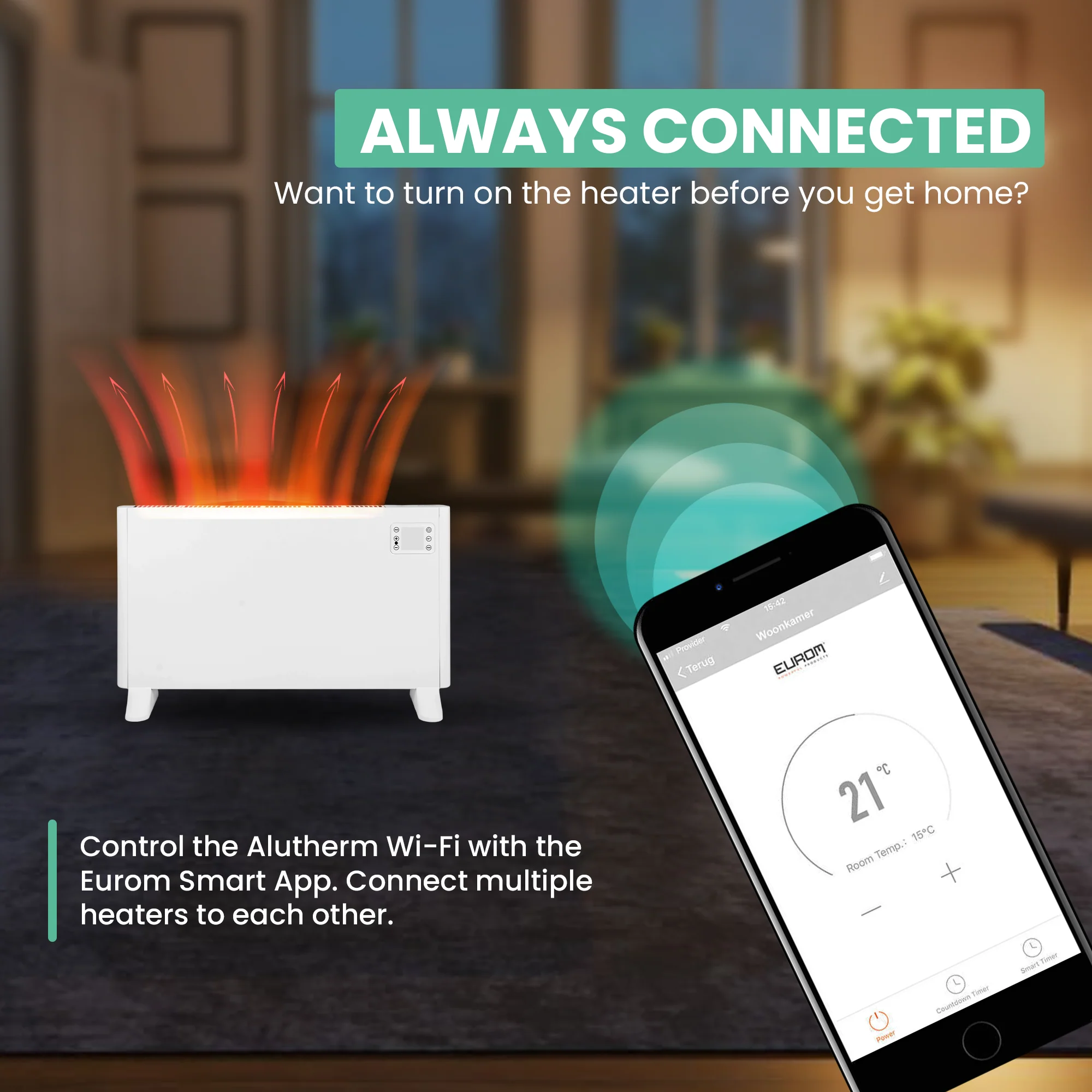 Eurom Alutherm 2000 WiFi Convector Heater with Remote Control – Smart, Efficient Heating for Larger Rooms - Image 6