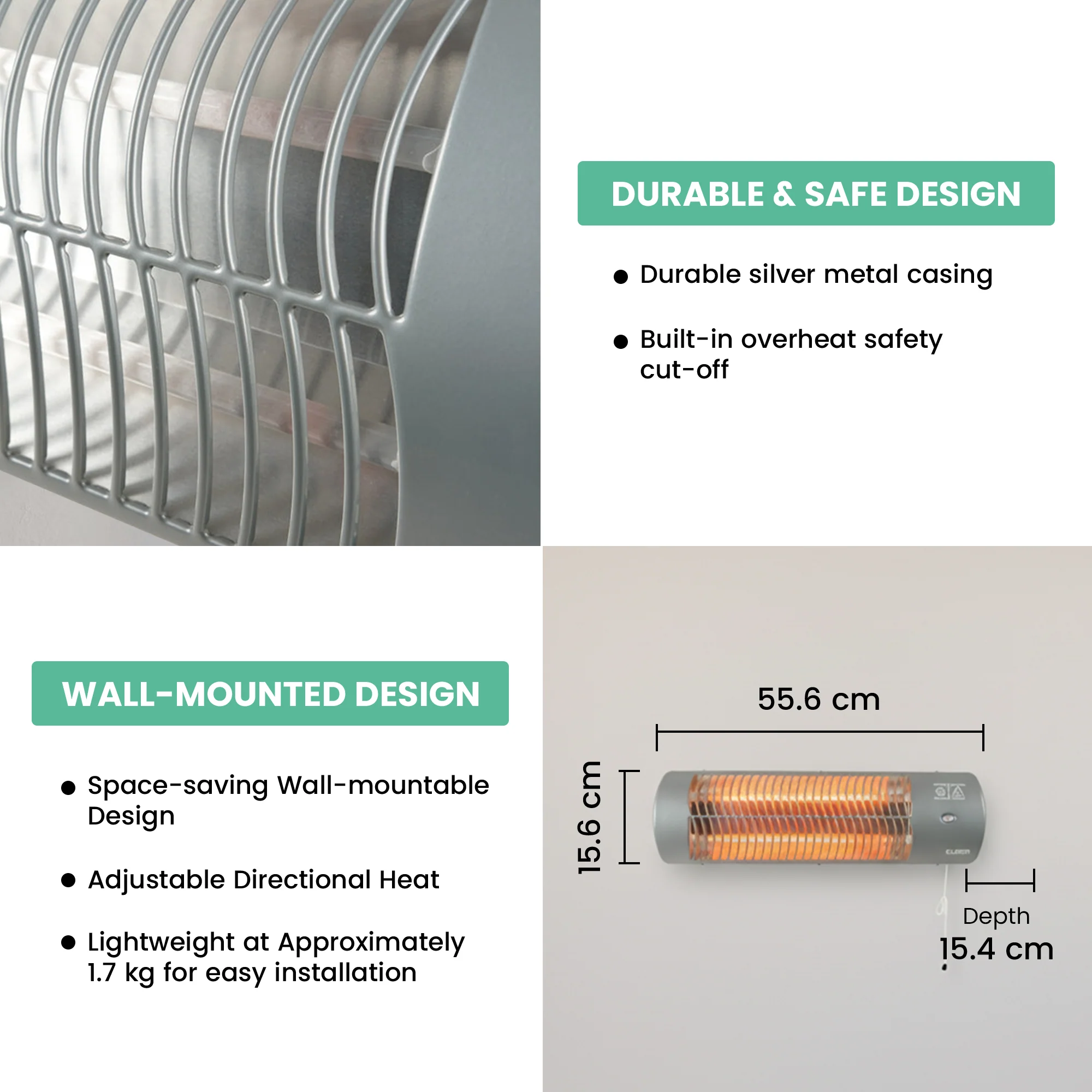 Eurom Infrared Bathroom Heater 1200W Wall-Mounted - Image 4