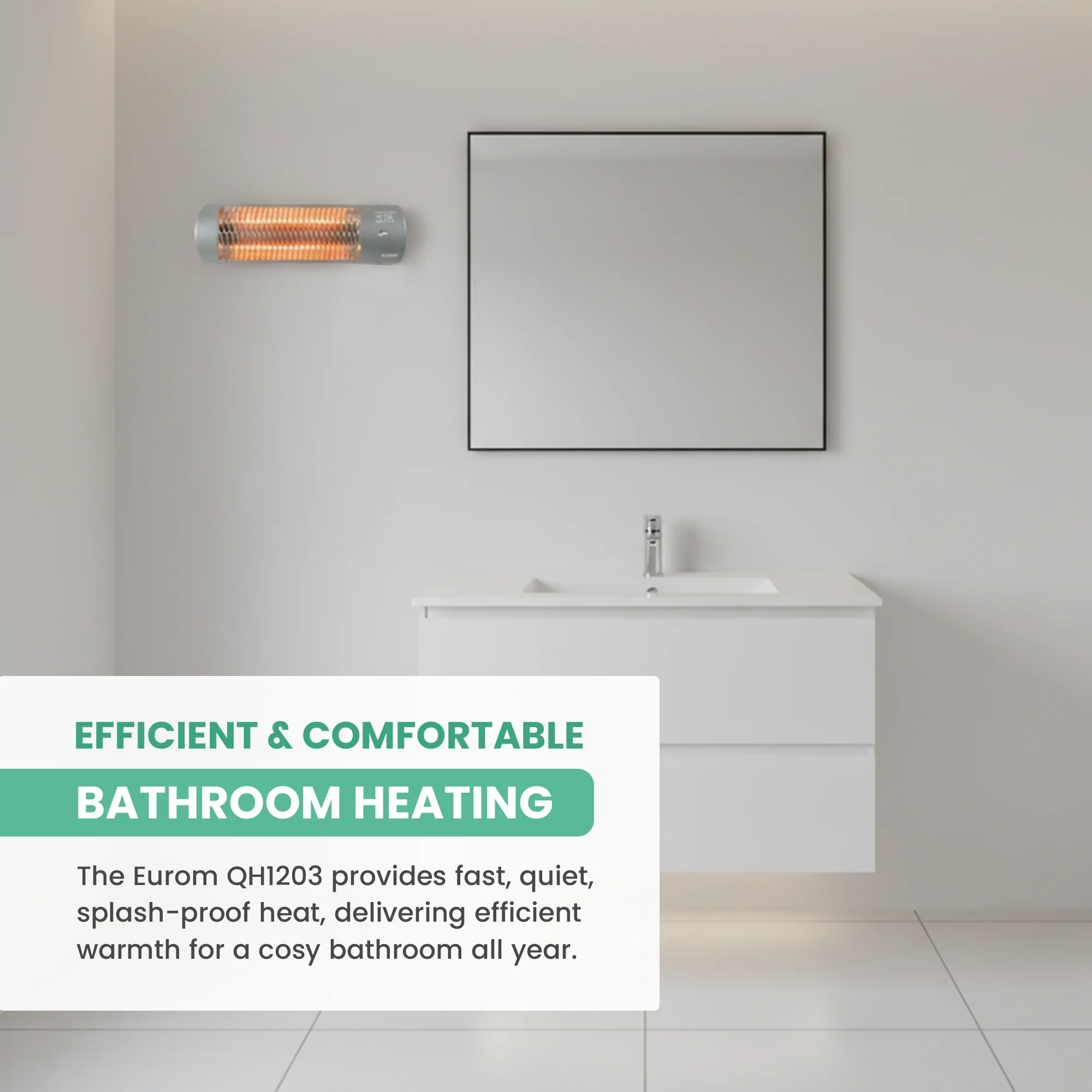 Eurom Infrared Bathroom Heater 1200W Wall-Mounted - Image 5