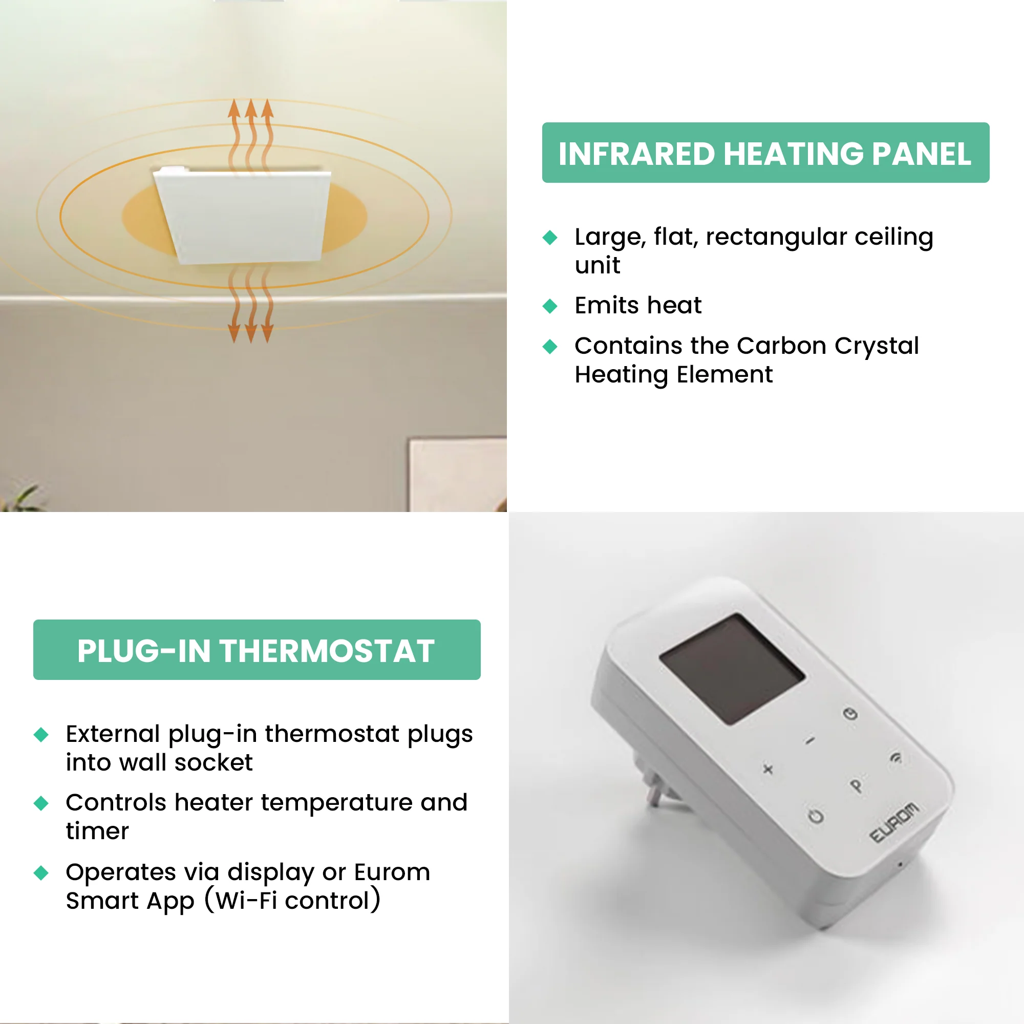Eurom Mon Soleil 800 Ceiling WiFi Infrared Heater – Frameless, Efficient Ceiling Heating with Smart Control - Image 4