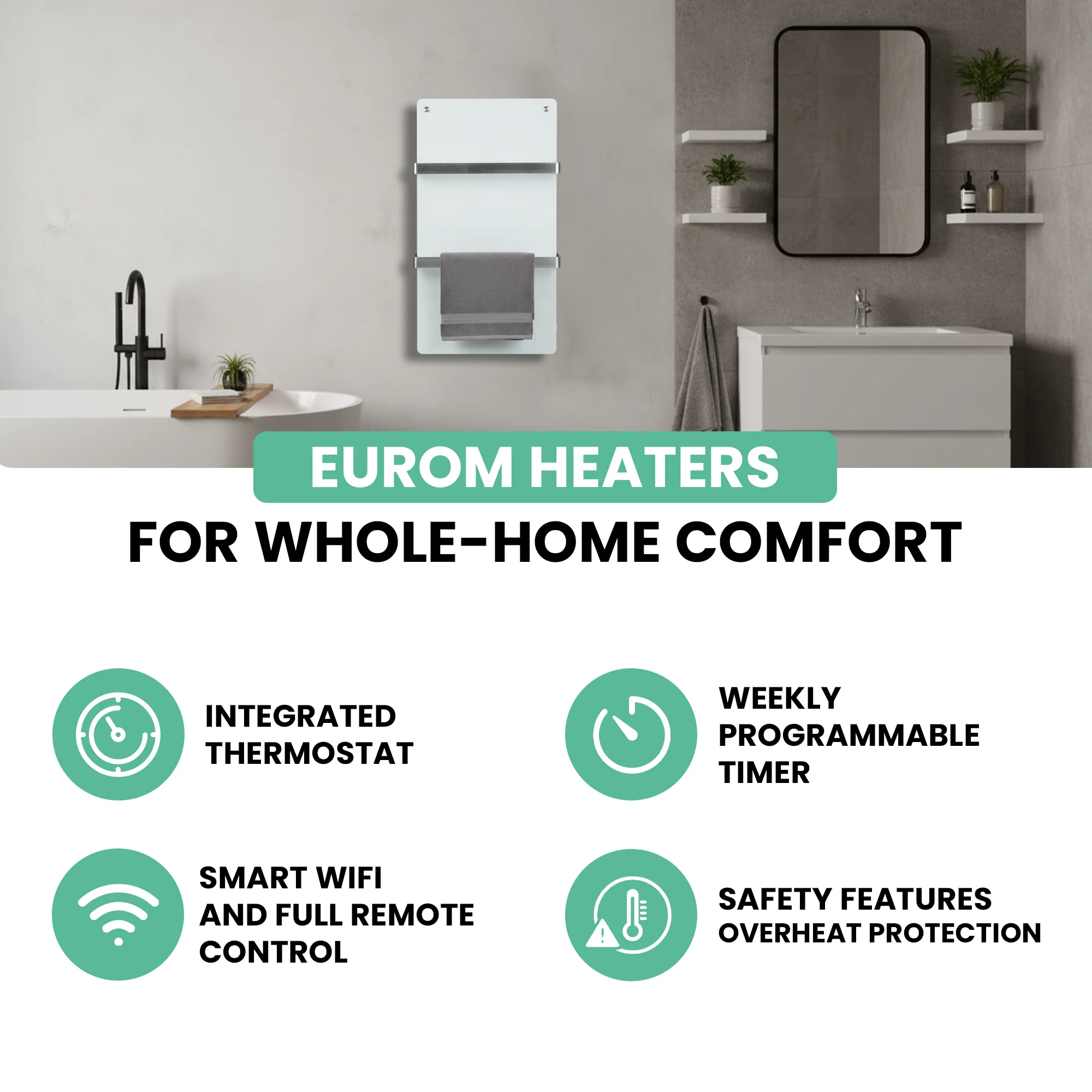 Eurom Sani 400 WiFi Infrared Towel Heater – Efficient, Smart Bathroom Heating with Remote App Control - Image 4