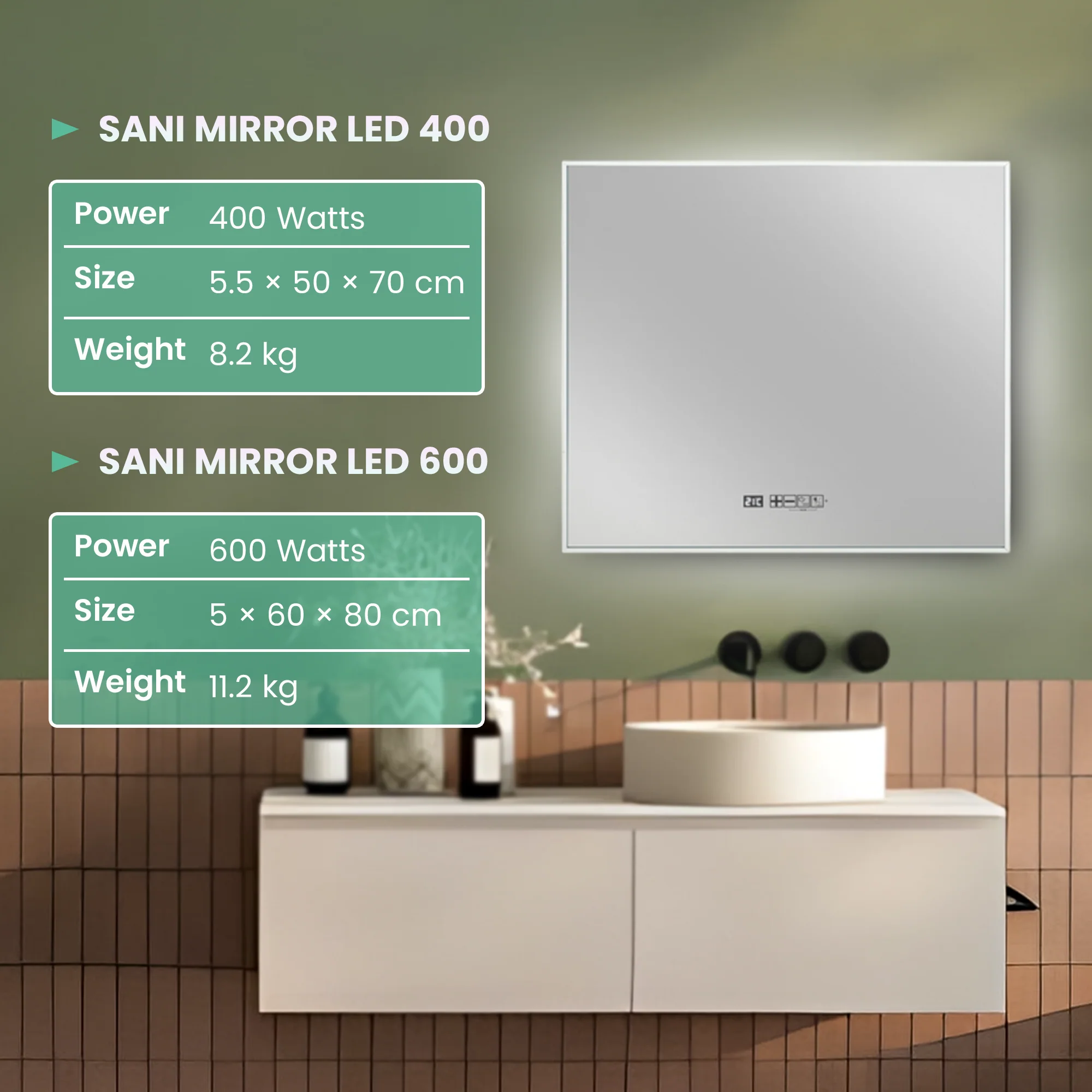Eurom Sani 400 LED Mirror WiFi Infrared Heater – Fog-Free Heated Mirror for Bathroom Comfort - Image 4