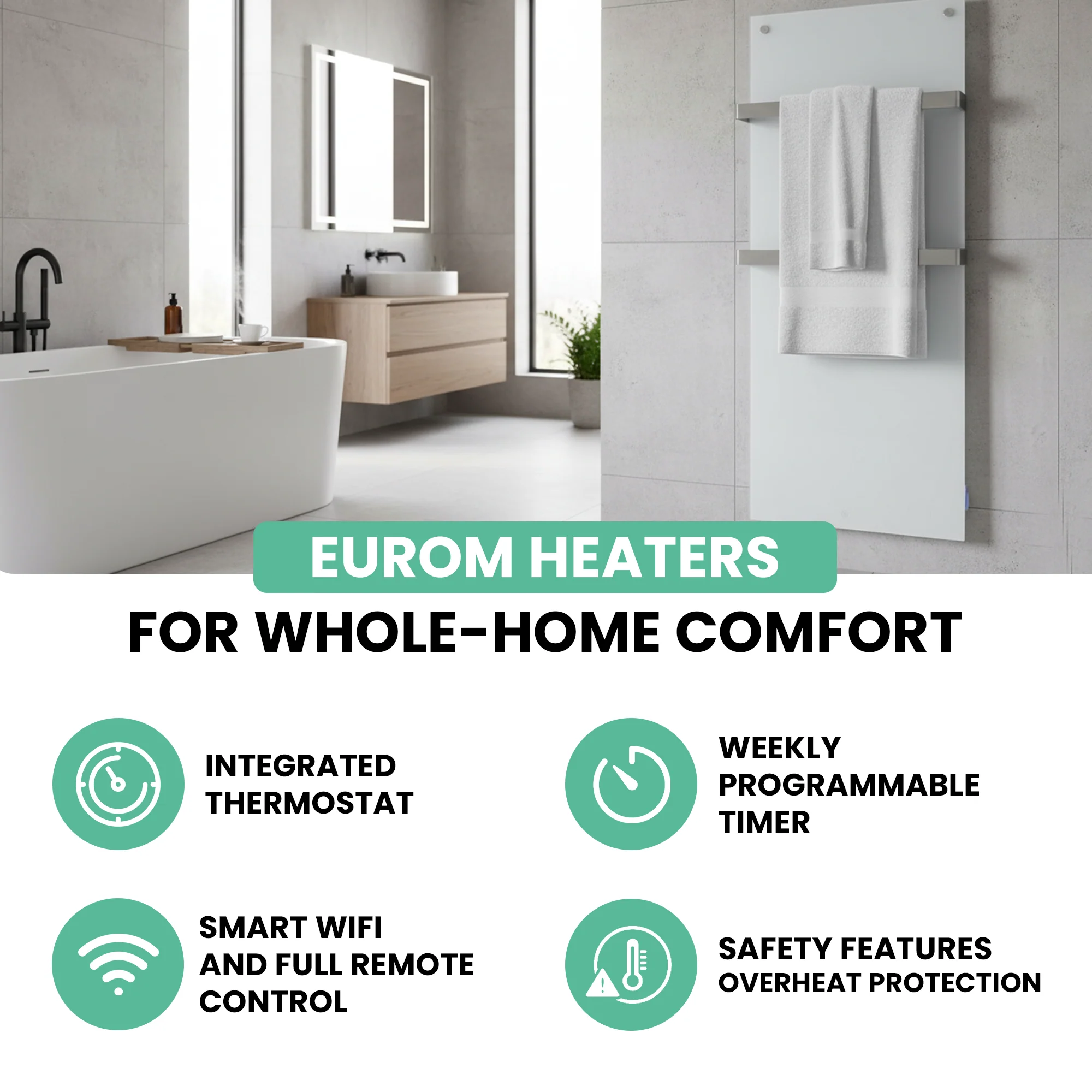 Eurom Sani 600 WiFi Infrared Bathroom Heater – Efficient, Smart Heating with Weekly Timer - Image 4
