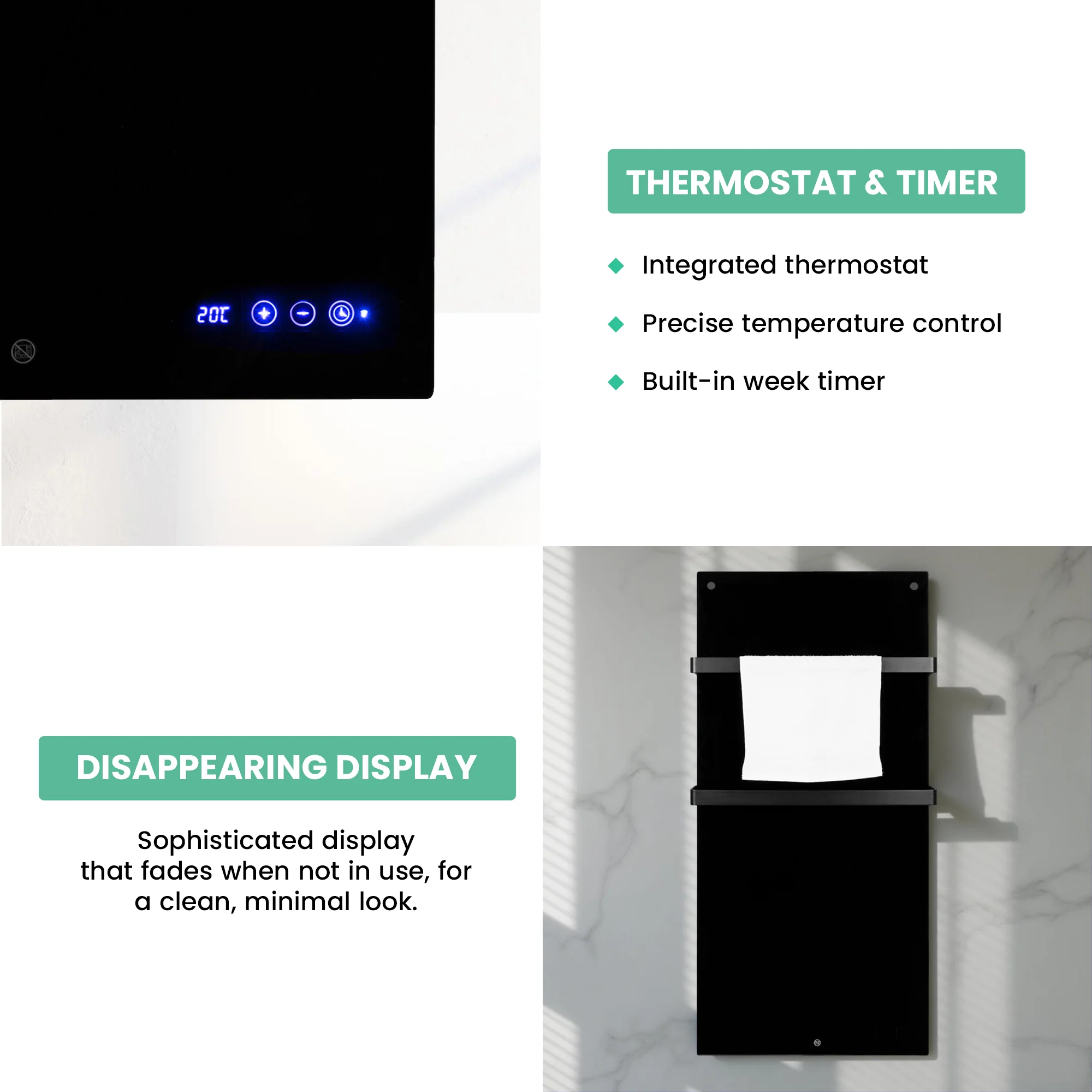 Eurom Sani 800 WiFi Black Infrared Towel Heater – Powerful, Smart Bathroom Heating - Image 3