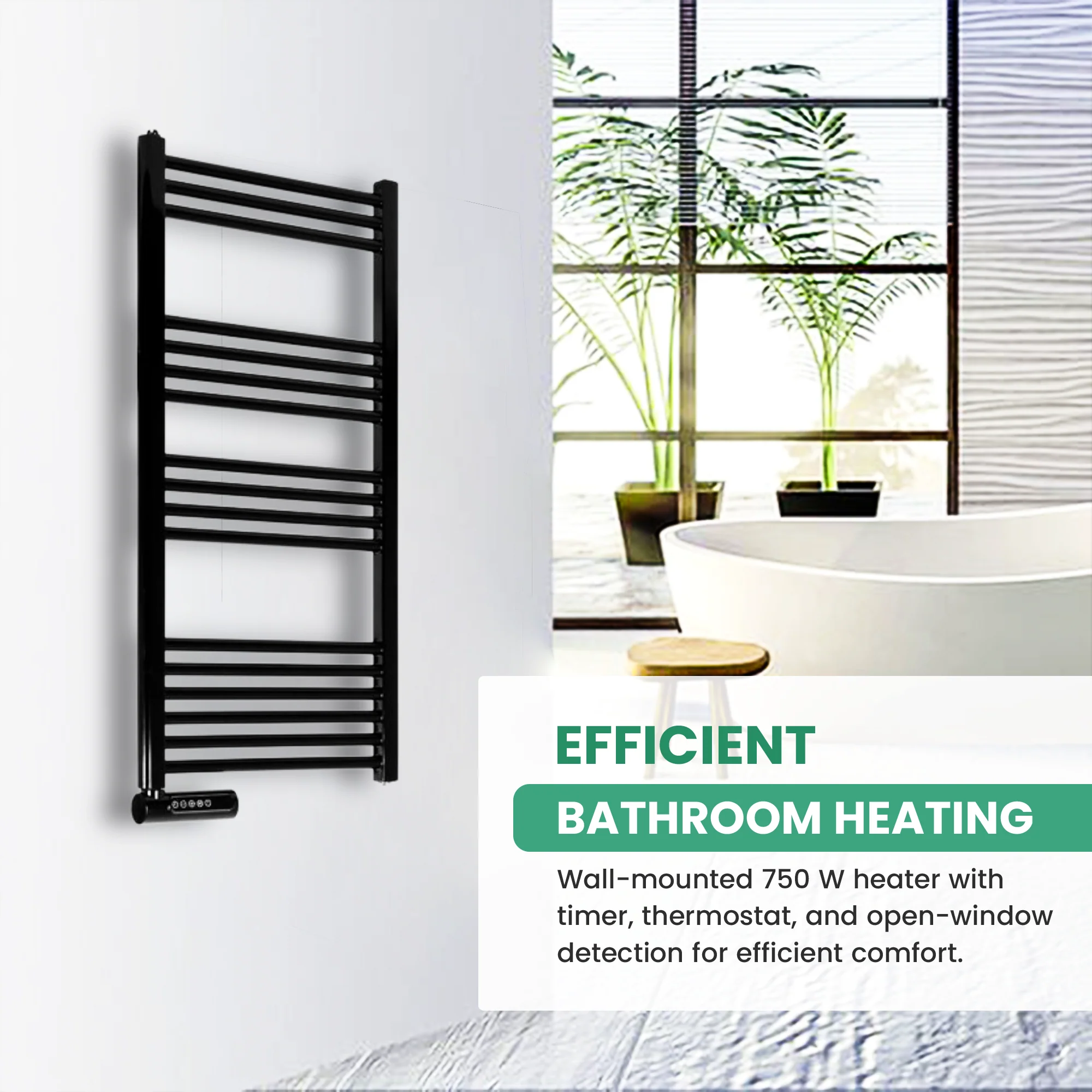 Eurom Sani-Towel 750 Black Electric Bathroom Radiator – Powerful and Stylish Towel Warmer with Timer and Safety Features - Image 4