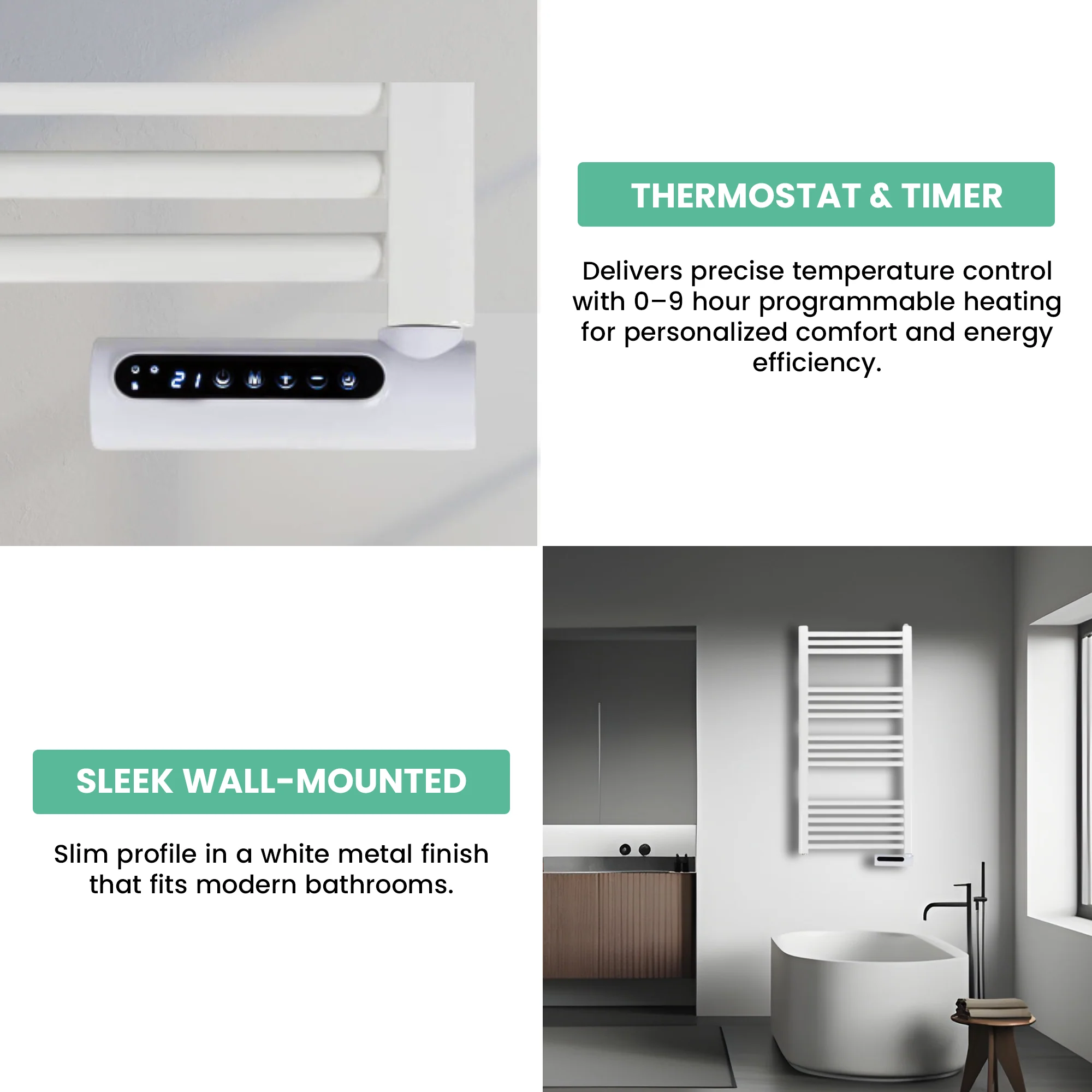 Eurom Sani-Towel 750 White Electric Bathroom Radiator – Powerful and Efficient Towel Warmer with Timer and Safety Features - Image 3