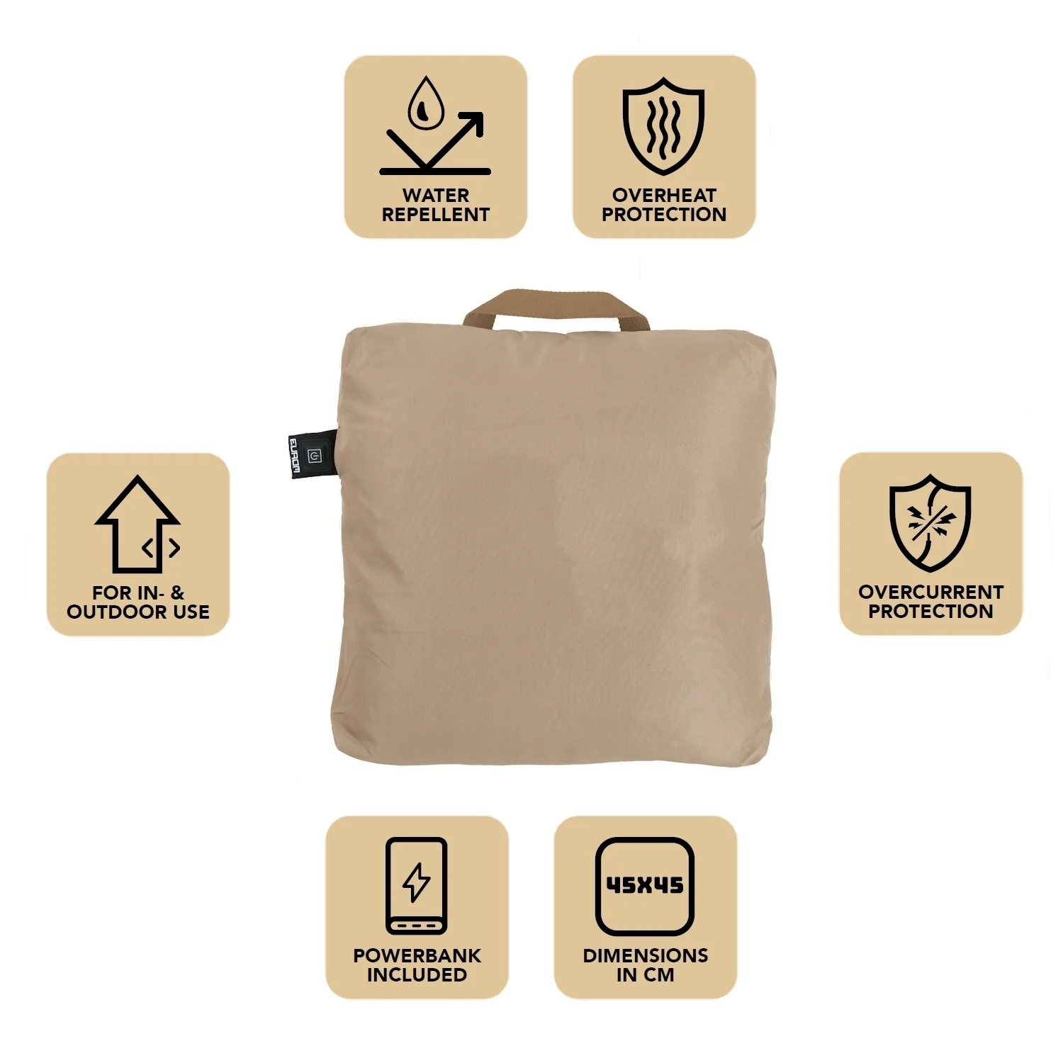 Eurom Warmigo Wireless Heated Cushion Taupe with Varta Powerbank 20,000 mAh - Image 4