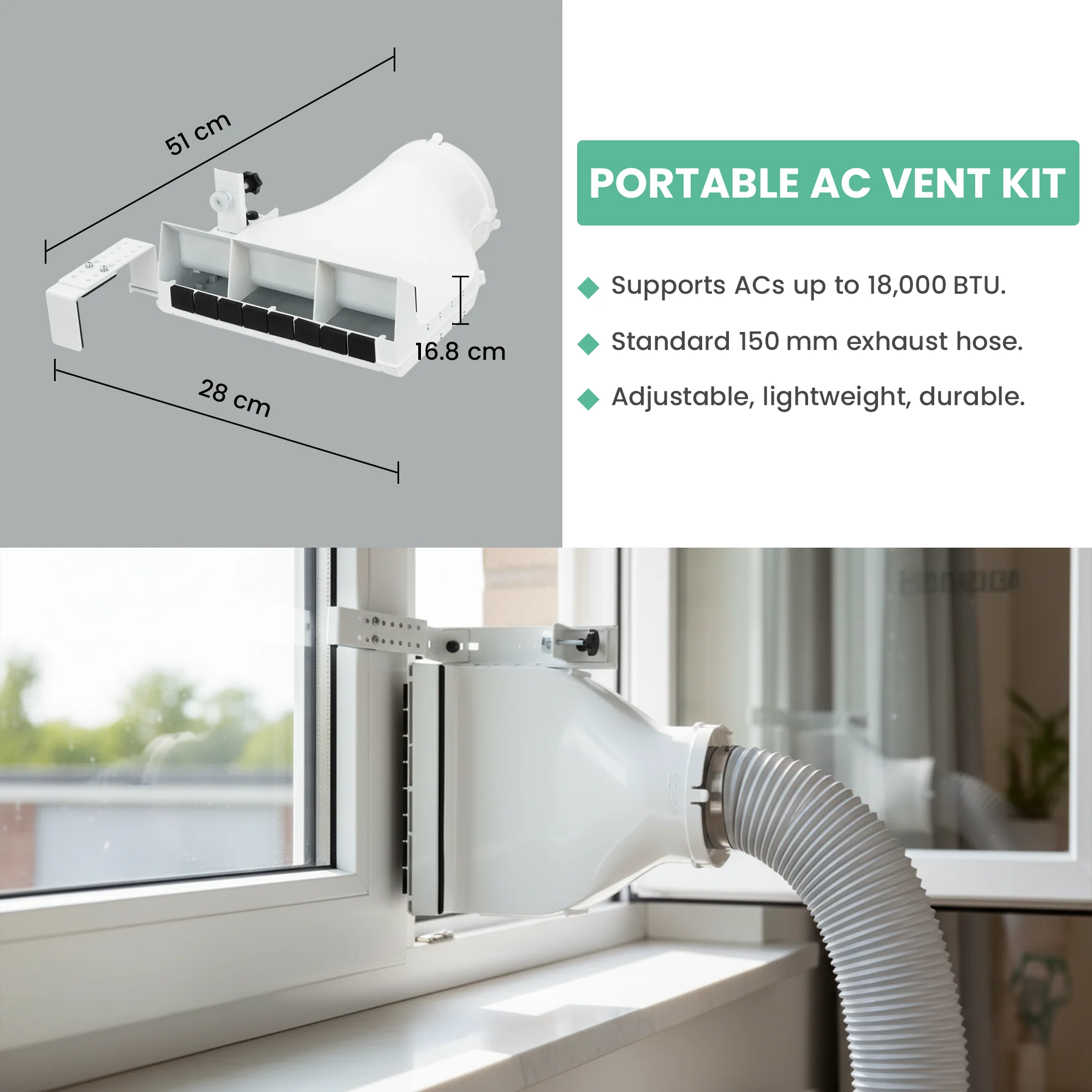 Eurom Window Outlet for Tilt-and-Turn and Skylights – Secure and Efficient Exhaust Adapter for Mobile Air Conditioners - Image 3