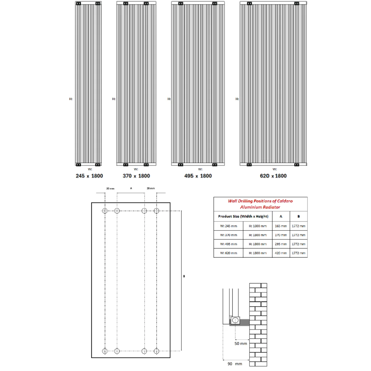 Reina Caldaro A-CDR180024W White Vertical Radiator 245mm x 1800mm - Image 2