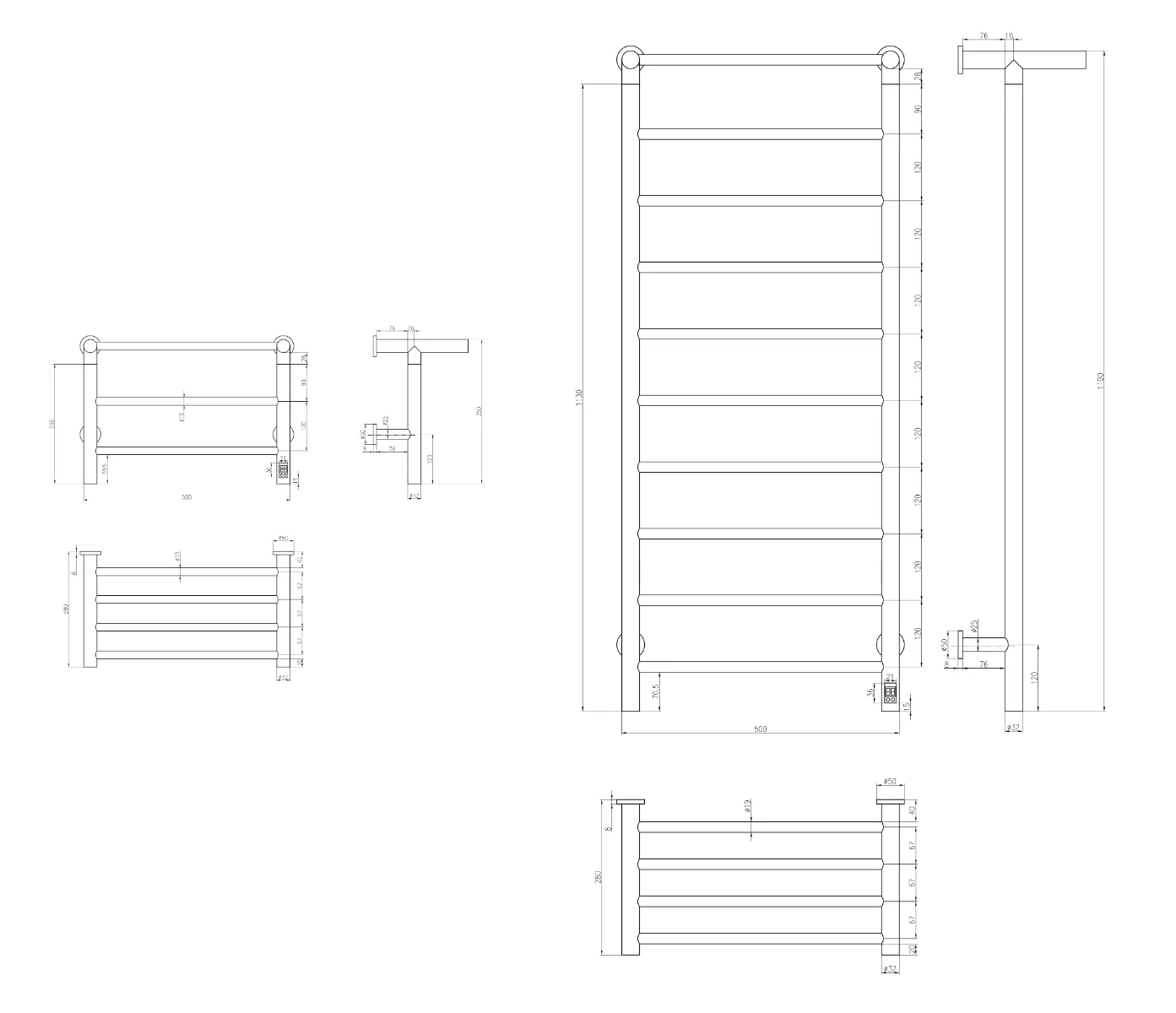 Reina Maira DE-MAR1195K Dry Electric Black Towel Rail 1190mm x 500mm - Image 5