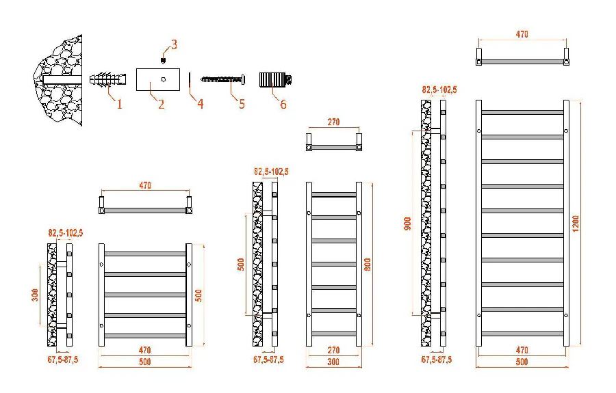 Reina Serena RND-SRN5120A Anthracite Towel Rail 500mm x 1200mm - Image 3