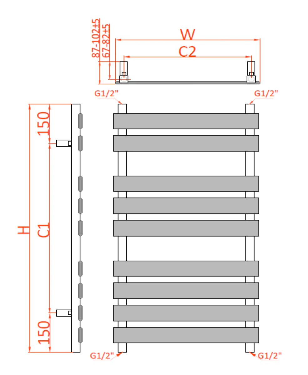 Reina Trento RND-TRT5130 Chrome Towel Rail 500mm x 1300mm - Image 5