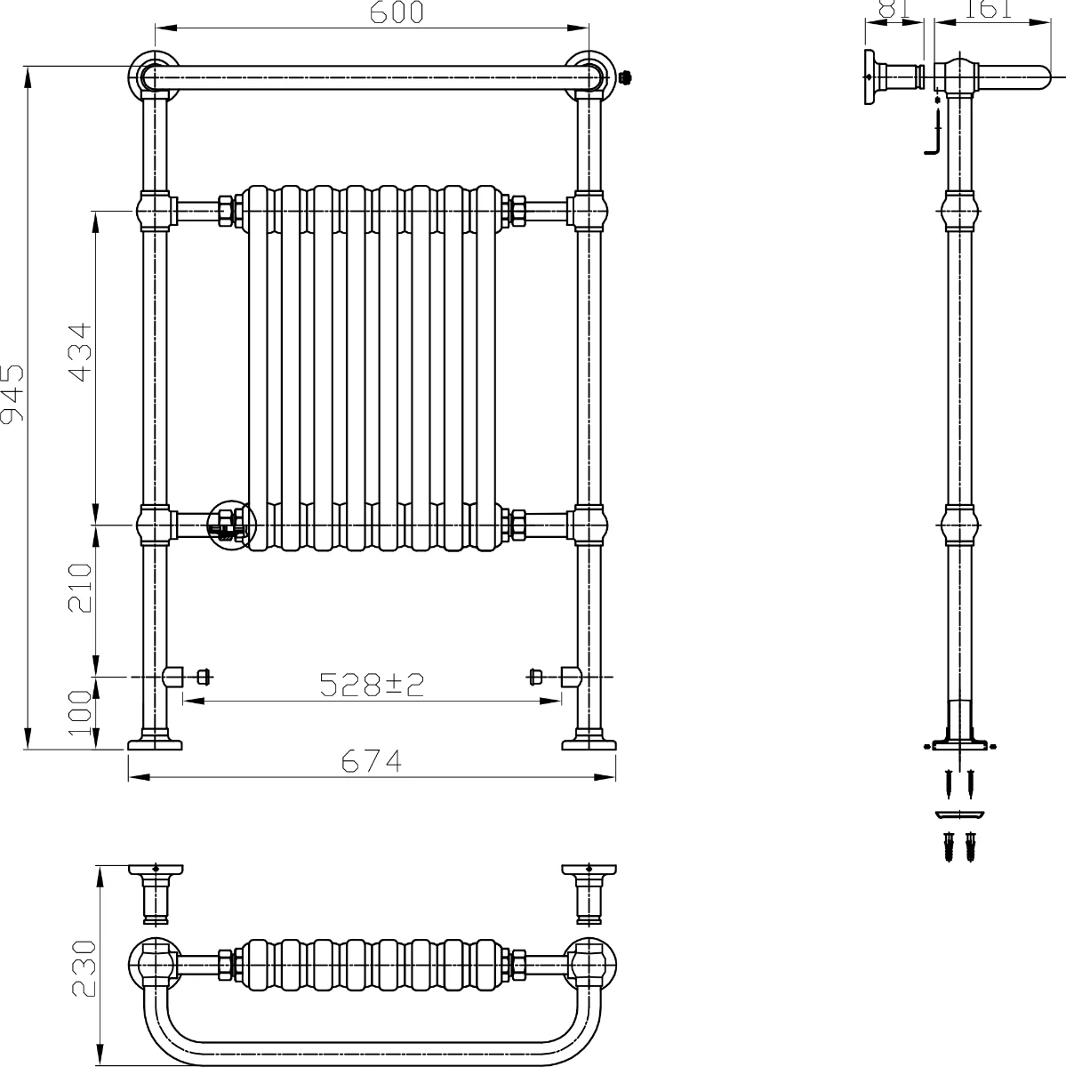 Reina Victoria RND-VIC01 Steel Towel Radiator 675mm x 960mm - Image 4