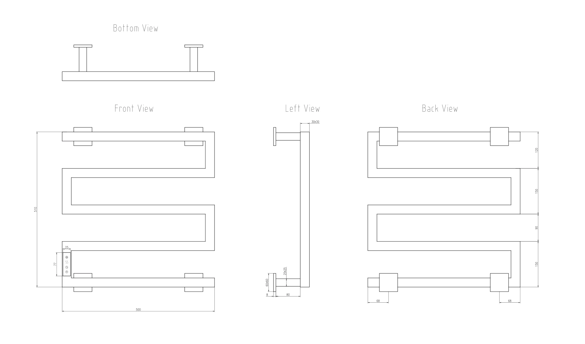 Reina Vispa EVSPB Brushed Brass Electric Towel Rail - Image 4