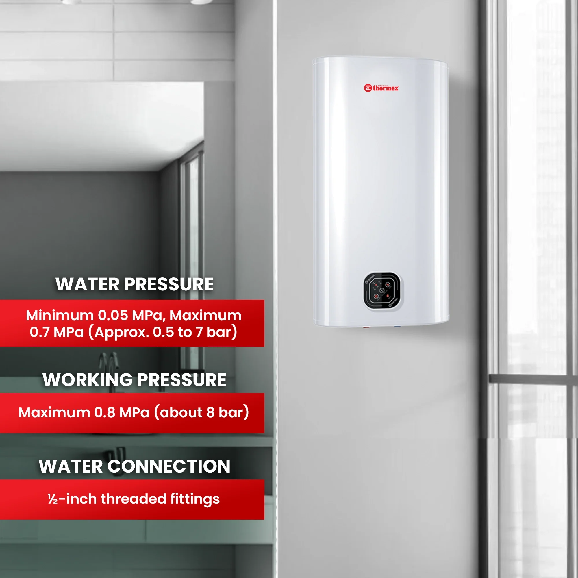 Thermex IF 80 Flat Smart Unvented Storage Water Heater 2 kW – Compact and Energy Efficient - Image 5