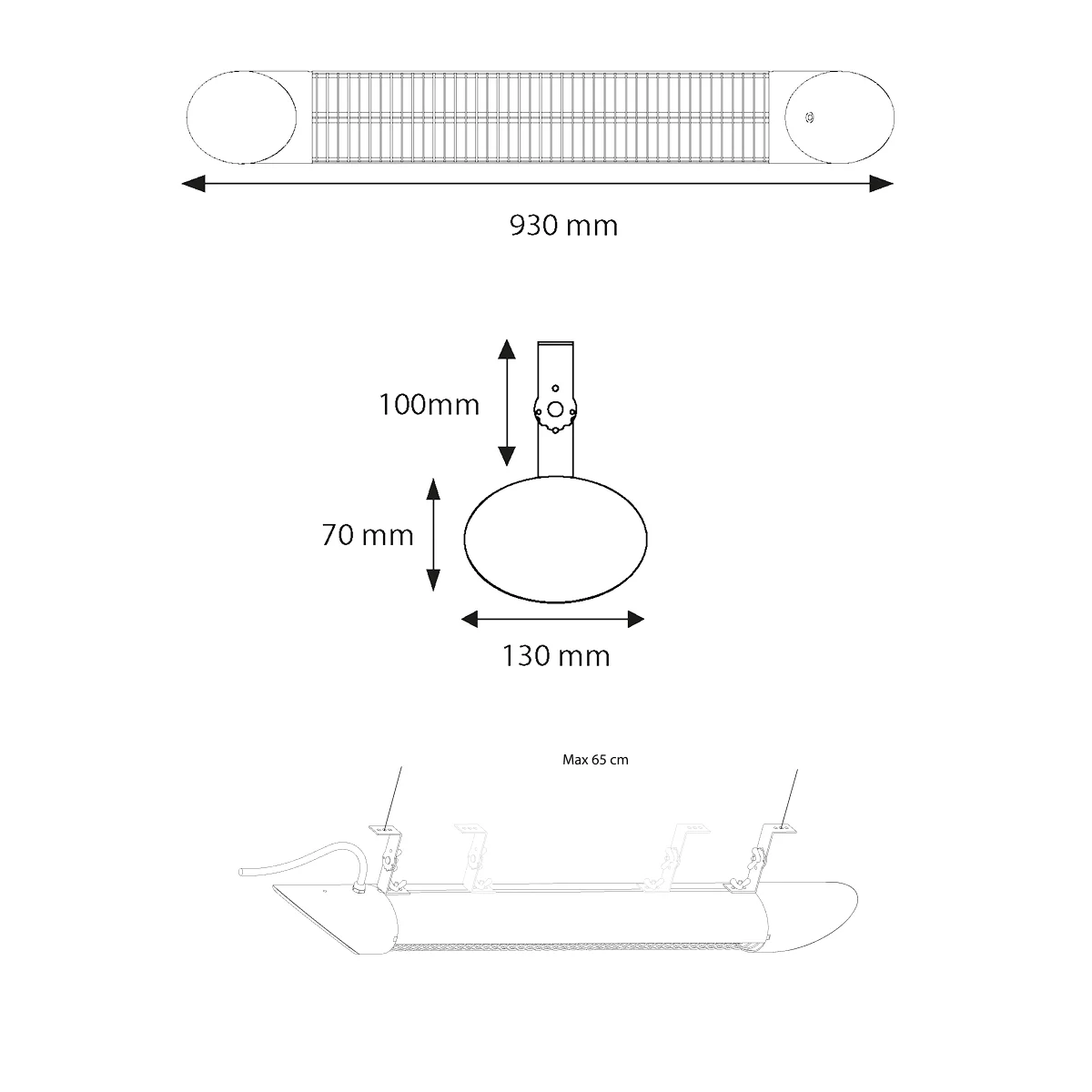 Veito Blade S 2500 Black Patio Carbon Infrared Heater - Image 6